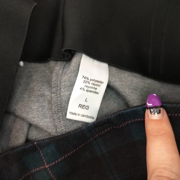 L - Maurices High Rise blue plaid striped slimming ponte legging elastic waist - Picture 5 of 5